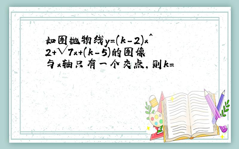如图抛物线y=(k-2)x^2+√7x+(k-5)的图像与x轴只有一个交点,则k=