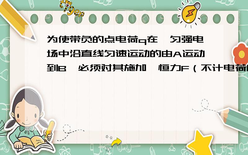 为使带负的点电荷q在一匀强电场中沿直线匀速运动的由A运动到B,必须对其施加一恒力F（不计电荷所受的重力