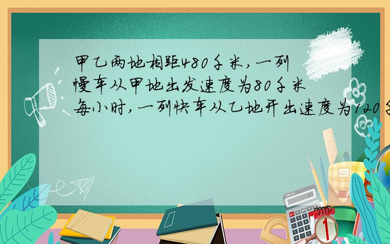 甲乙两地相距480千米,一列慢车从甲地出发速度为80千米每小时,一列快车从乙地开出速度为120千米每小时