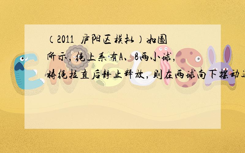 （2011•庐阳区模拟）如图所示，绳上系有A、B两小球，将绳拉直后静止释放，则在两球向下摆动过程中，下列做功情况的叙述，