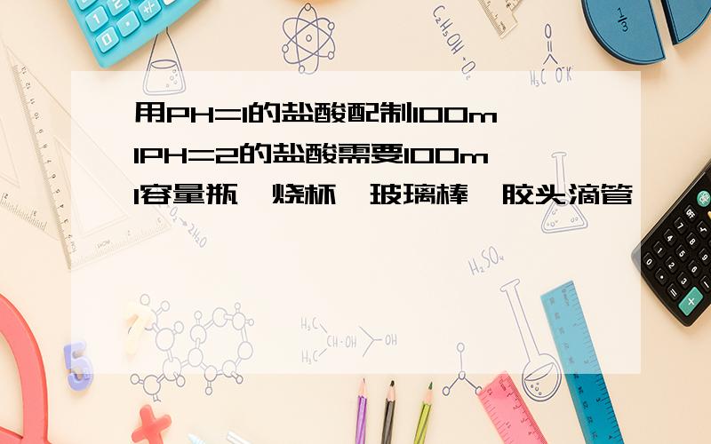 用PH=1的盐酸配制100mlPH=2的盐酸需要100ml容量瓶、烧杯、玻璃棒、胶头滴管