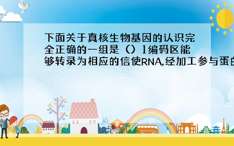 下面关于真核生物基因的认识完全正确的一组是（）1编码区能够转录为相应的信使RNA,经加工参与蛋白质的生物合成2在非编码区