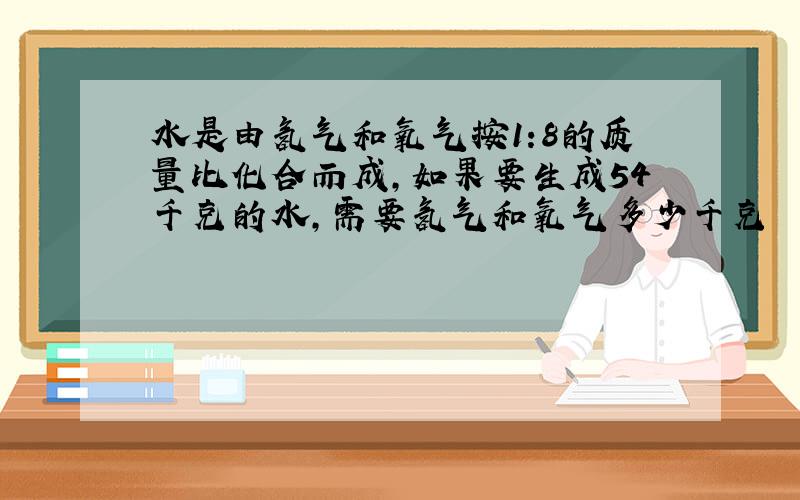 水是由氢气和氧气按1:8的质量比化合而成,如果要生成54千克的水,需要氢气和氧气多少千克