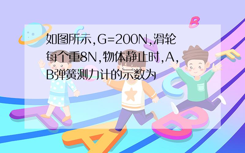 如图所示,G=200N,滑轮每个重8N,物体静止时,A,B弹簧测力计的示数为