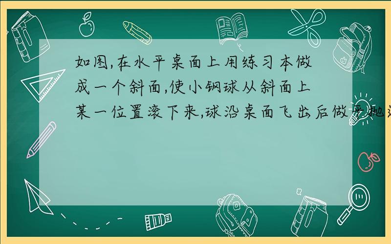 如图,在水平桌面上用练习本做成一个斜面,使小钢球从斜面上某一位置滚下来,球沿桌面飞出后做平抛运动.怎样用一把刻度尺测量小