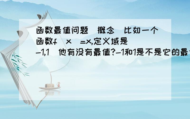 函数最值问题（概念）比如一个函数f(x)=x,定义域是（-1,1）他有没有最值?-1和1是不是它的最值还是没有最值?