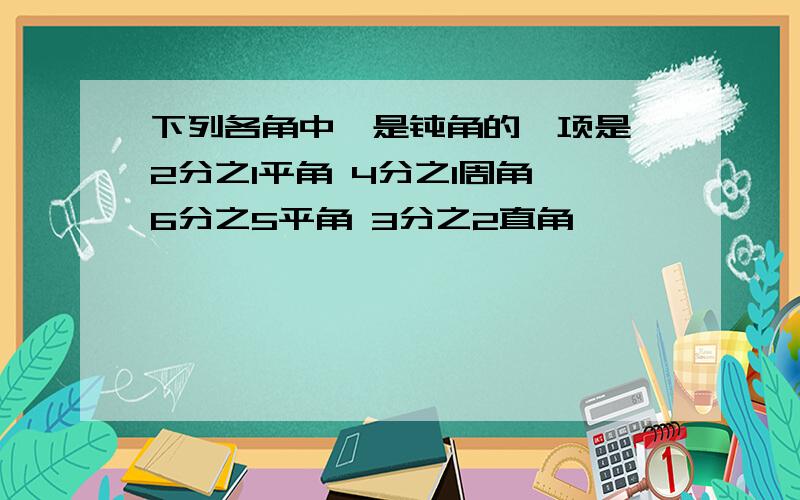 下列各角中,是钝角的一项是 2分之1平角 4分之1周角 6分之5平角 3分之2直角