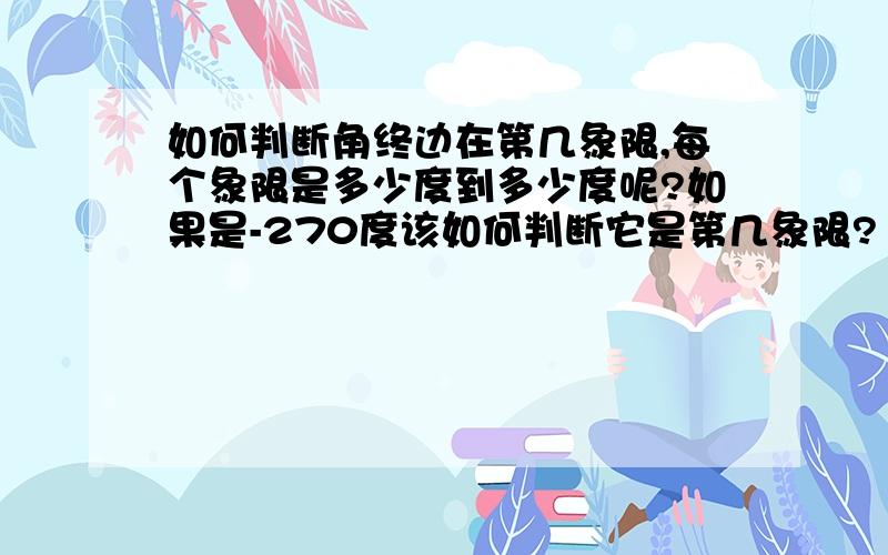 如何判断角终边在第几象限,每个象限是多少度到多少度呢?如果是-270度该如何判断它是第几象限?