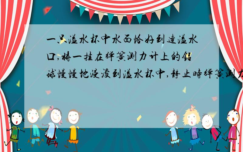 一只溢水杯中水面恰好到达溢水口,将一挂在弹簧测力计上的铝球慢慢地浸没到溢水杯中,静止时弹簧测力计的示数为9.8N,溢出水