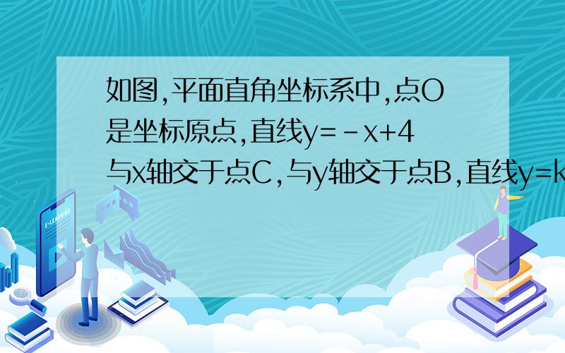 如图,平面直角坐标系中,点O是坐标原点,直线y=-x+4与x轴交于点C,与y轴交于点B,直线y=kx（k<0）与直