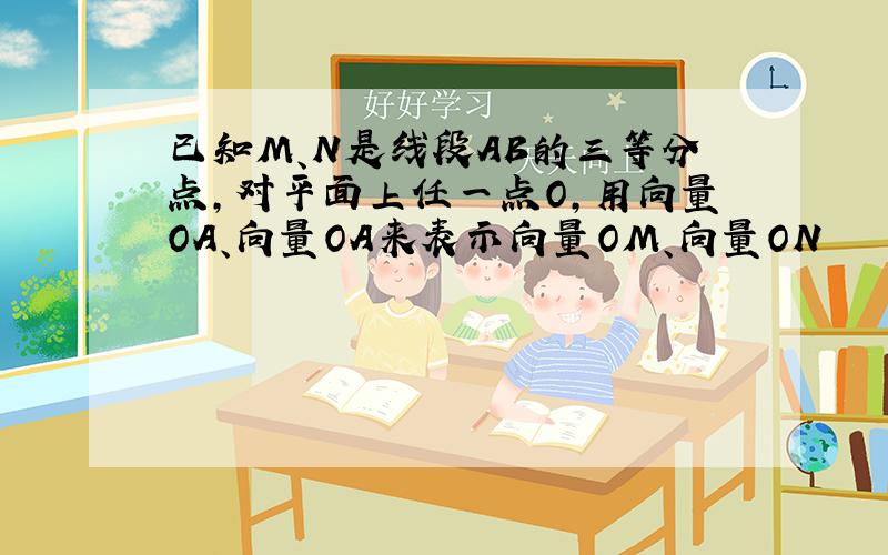 已知M、N是线段AB的三等分点,对平面上任一点O,用向量OA、向量OA来表示向量OM、向量ON