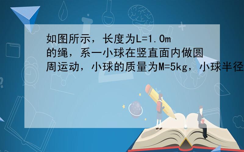 如图所示，长度为L=1.0m的绳，系一小球在竖直面内做圆周运动，小球的质量为M=5kg，小球半径不计，小球在通过最低点的