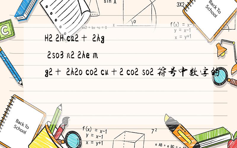 H2 2H ca2+ 2hg 2so3 n2 2he mg2+ 2h2o co2 cu+2 co2 so2 符号中数字的