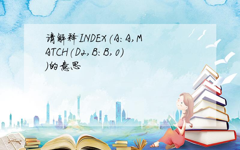 请解释INDEX(A:A,MATCH(D2,B:B,0))的意思