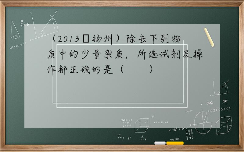 （2013•扬州）除去下列物质中的少量杂质，所选试剂及操作都正确的是（　　）