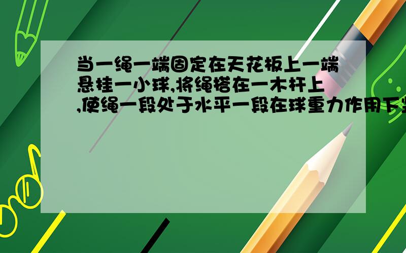 当一绳一端固定在天花板上一端悬挂一小球,将绳搭在一木杆上,使绳一段处于水平一段在球重力作用下竖直