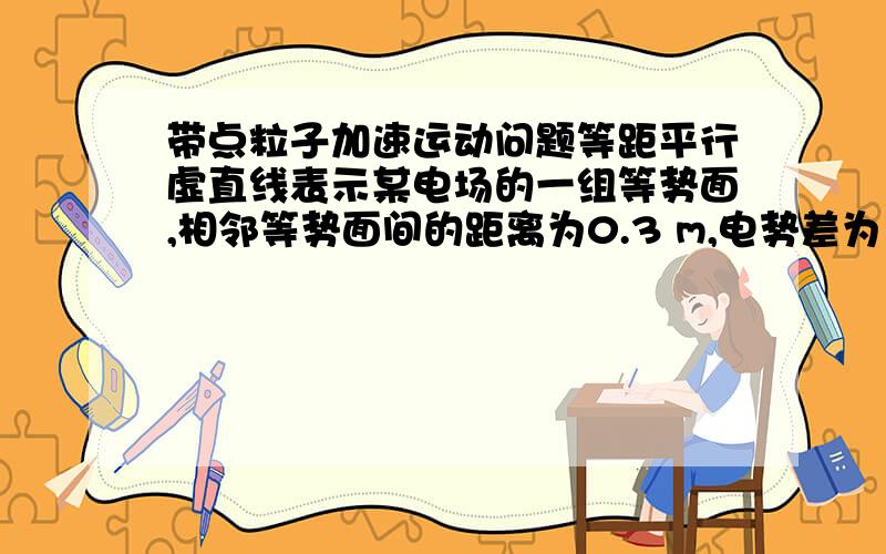 带点粒子加速运动问题等距平行虚直线表示某电场的一组等势面,相邻等势面间的距离为0.3 m,电势差为10V,AB是垂直于等