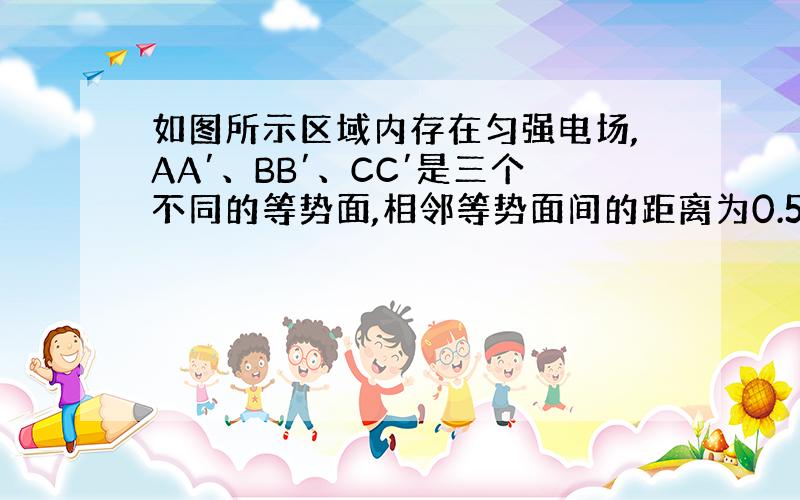 如图所示区域内存在匀强电场,AA′、BB′、CC′是三个不同的等势面,相邻等势面间的距离为0.5cm,BB′为零