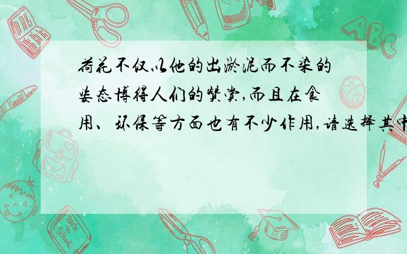 荷花不仅以他的出淤泥而不染的姿态博得人们的赞赏,而且在食用、环保等方面也有不少作用,请选择其中两点谈