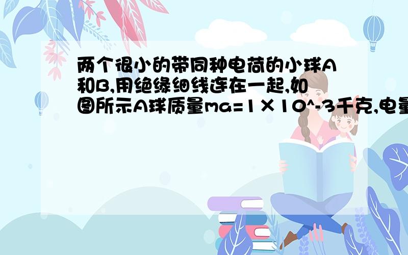 两个很小的带同种电荷的小球A和B,用绝缘细线连在一起,如图所示A球质量ma=1×10^-3千克,电量qa=2×10^-8