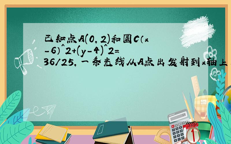 已知点A(0,2)和圆C（x-6）^2+(y-4)^2=36/25,一条光线从A点出发射到x轴上后沿圆的切线方向反射.