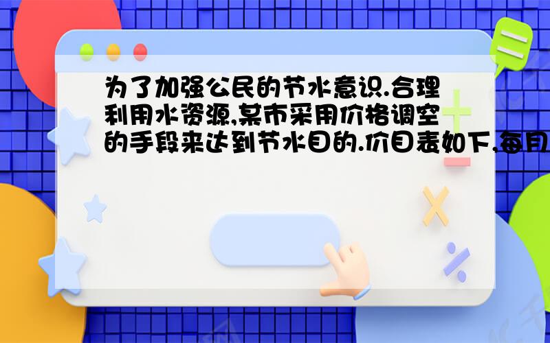 为了加强公民的节水意识.合理利用水资源,某市采用价格调空的手段来达到节水目的.价目表如下,每月用水量不超过6立方米的部分