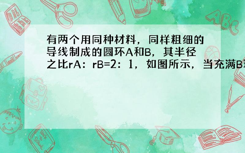 有两个用同种材料，同样粗细的导线制成的圆环A和B，其半径之比rA：rB=2：1，如图所示，当充满B环圆面的匀强磁场随时间