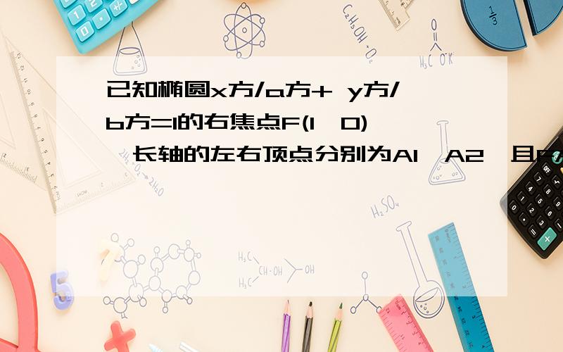 已知椭圆x方/a方+ y方/b方=1的右焦点F(1,0),长轴的左右顶点分别为A1,A2,且FA1向量点乘FA2向量=-