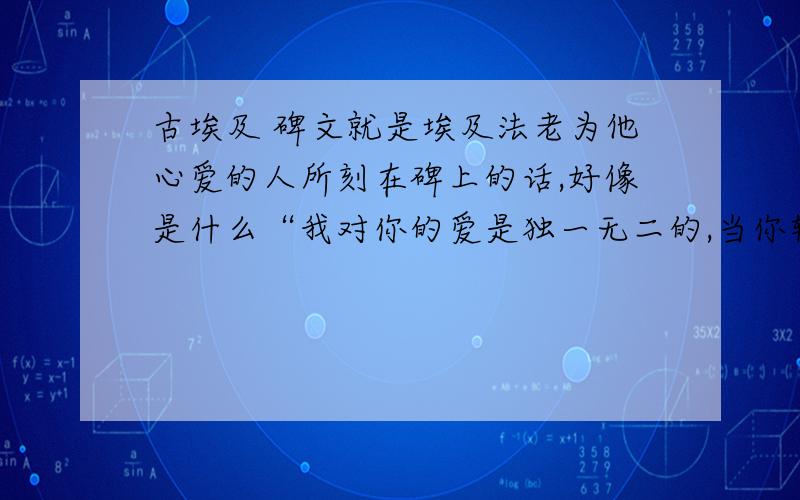 古埃及 碑文就是埃及法老为他心爱的人所刻在碑上的话,好像是什么“我对你的爱是独一无二的,当你轻轻走过我的身边,就带走了我