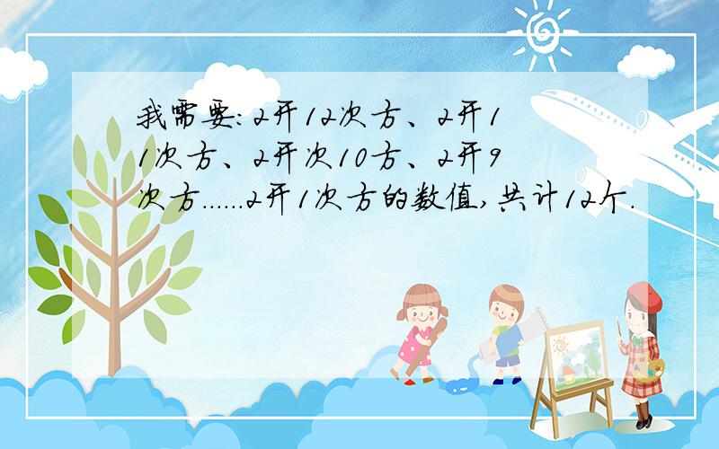 我需要：2开12次方、2开11次方、2开次10方、2开9次方．．．．．．2开1次方的数值,共计12个.