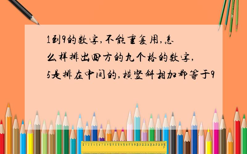 1到9的数字,不能重复用,怎么样排出四方的九个格的数字,5是排在中间的,横竖斜相加都等于9