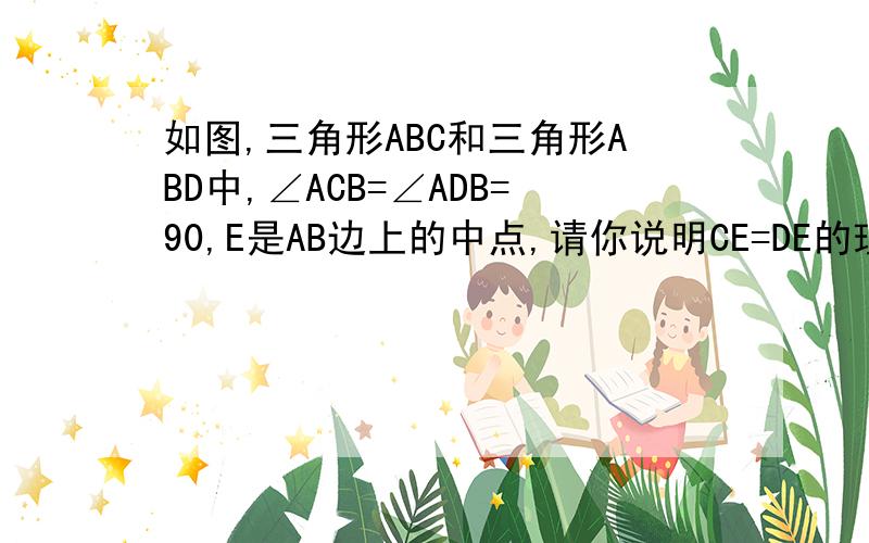 如图,三角形ABC和三角形ABD中,∠ACB=∠ADB=90,E是AB边上的中点,请你说明CE=DE的理由