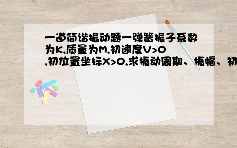 一道简谐振动题一弹簧振子系数为K,质量为M,初速度V>0,初位置坐标X>0,求振动周期、振幅、初相