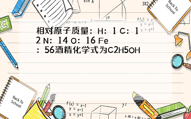 相对原子质量：H：1 C：12 N：14 O：16 Fe：56酒精化学式为C2H5OH