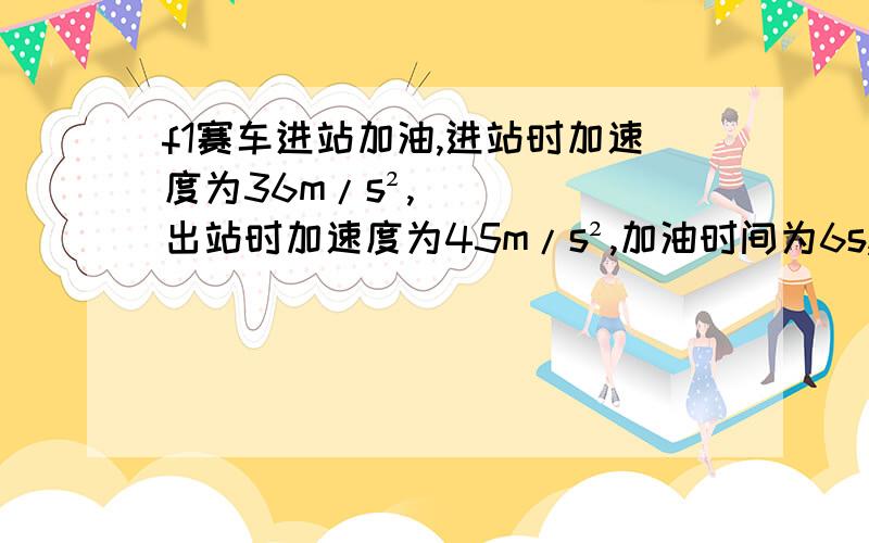 f1赛车进站加油,进站时加速度为36m/s²,出站时加速度为45m/s²,加油时间为6s,进站前和出