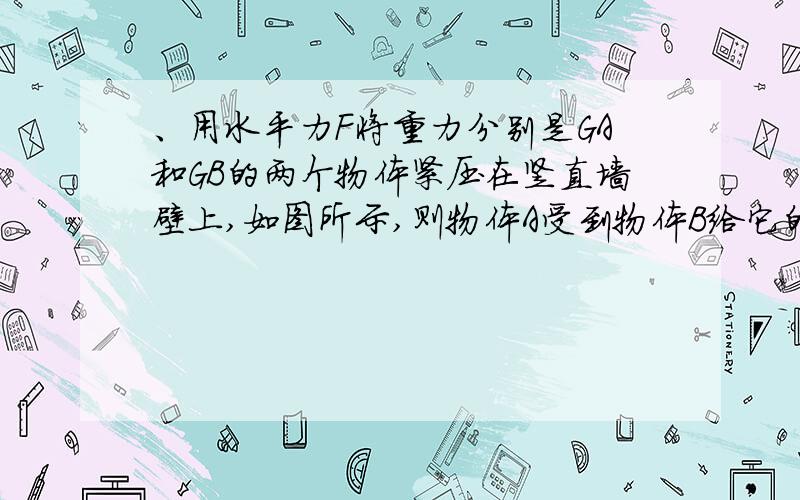 、用水平力F将重力分别是GA和GB的两个物体紧压在竖直墙壁上,如图所示,则物体A受到物体B给它的摩擦力的方向是_____