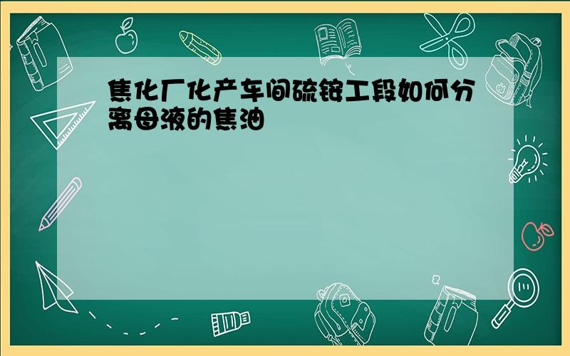 焦化厂化产车间硫铵工段如何分离母液的焦油