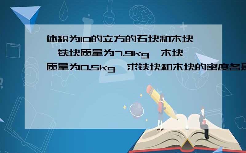 体积为10的立方的石块和木块,铁块质量为7.9kg,木块质量为0.5kg,求铁块和木块的密度各是多少!