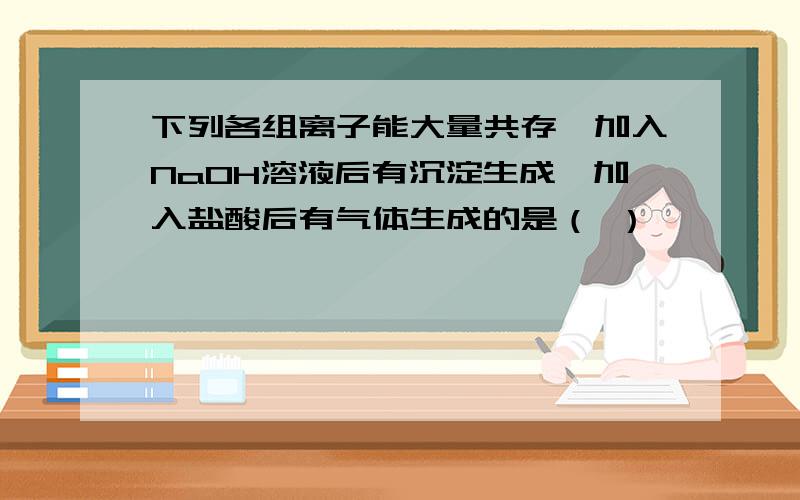 下列各组离子能大量共存,加入NaOH溶液后有沉淀生成,加入盐酸后有气体生成的是（ ）