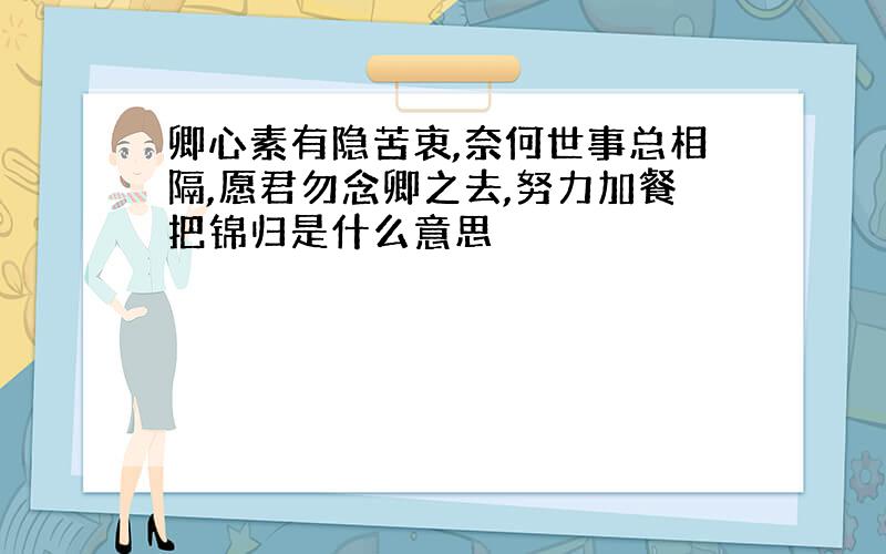 卿心素有隐苦衷,奈何世事总相隔,愿君勿念卿之去,努力加餐把锦归是什么意思