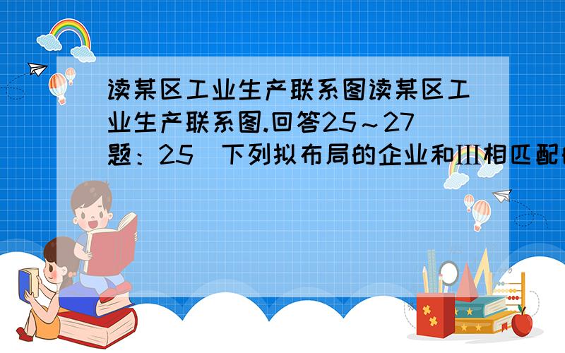 读某区工业生产联系图读某区工业生产联系图.回答25～27题：25．下列拟布局的企业和Ⅲ相匹配的是 A．冶炼厂 B．火电厂