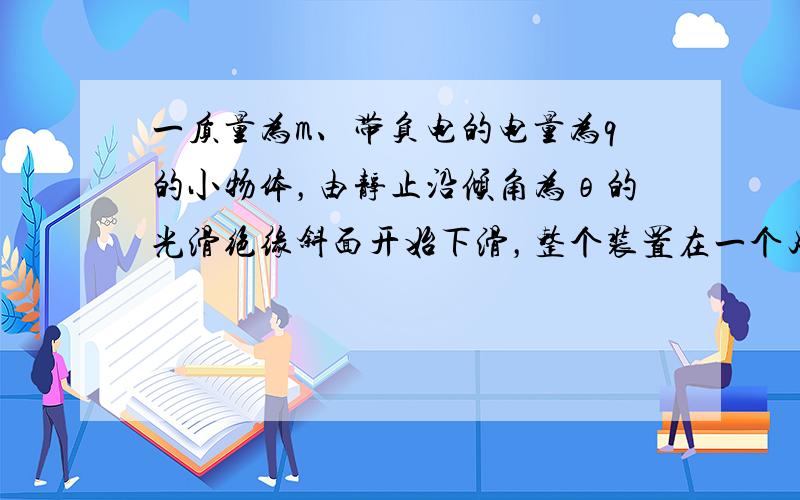 一质量为m、带负电的电量为q的小物体，由静止沿倾角为θ的光滑绝缘斜面开始下滑，整个装置在一个足够大的匀强磁场中，磁场方向