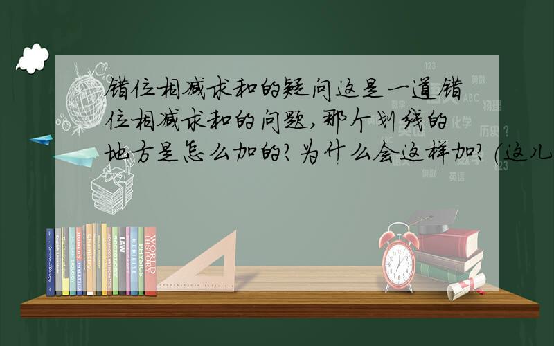 错位相减求和的疑问这是一道错位相减求和的问题,那个划线的地方是怎么加的?为什么会这样加?（这儿是我的一个盲区,我不是很太