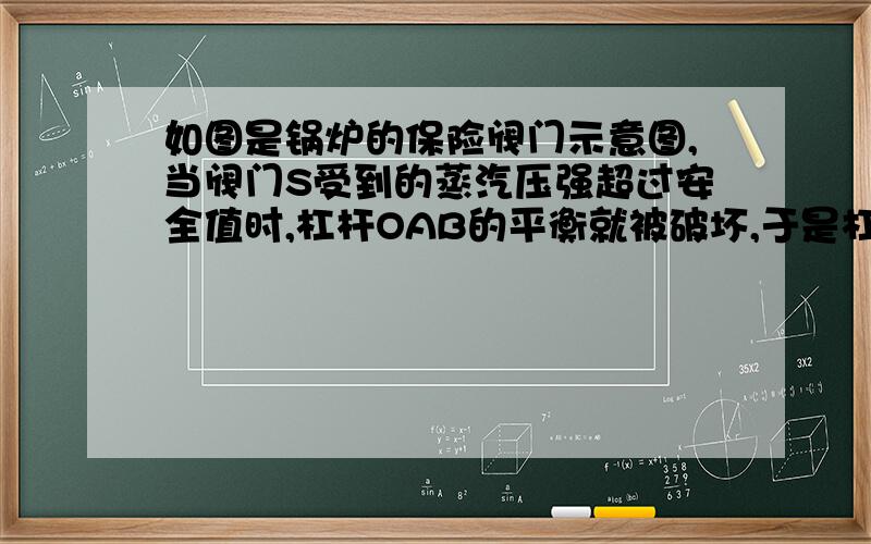 如图是锅炉的保险阀门示意图,当阀门S受到的蒸汽压强超过安全值时,杠杆OAB的平衡就被破坏,于是杠杆转动,阀门打开,锅炉内