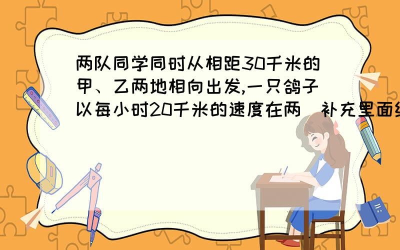 两队同学同时从相距30千米的甲、乙两地相向出发,一只鸽子以每小时20千米的速度在两（补充里面继续说了）