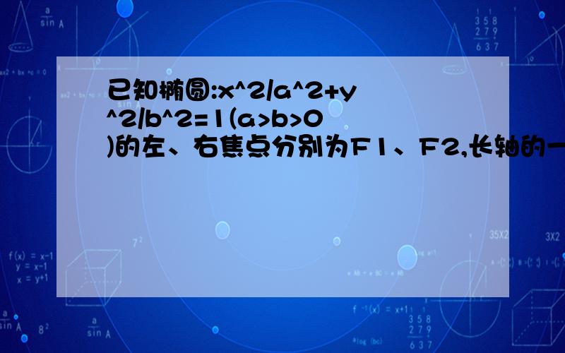 已知椭圆:x^2/a^2+y^2/b^2=1(a>b>0)的左、右焦点分别为F1、F2,长轴的一个端点与短轴两个端点组成