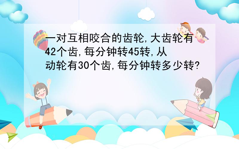 一对互相咬合的齿轮,大齿轮有42个齿,每分钟转45转,从动轮有30个齿,每分钟转多少转?