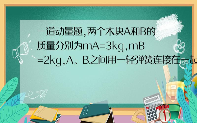 一道动量题,两个木块A和B的质量分别为mA=3kg,mB=2kg,A、B之间用一轻弹簧连接在一起.A靠在墙壁上,用力F推