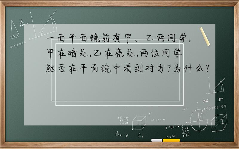 一面平面镜前有甲、乙两同学,甲在暗处,乙在亮处,两位同学能否在平面镜中看到对方?为什么?