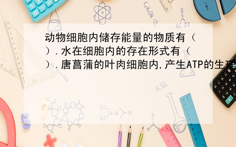 动物细胞内储存能量的物质有（）.水在细胞内的存在形式有（）.唐菖蒲的叶肉细胞内,产生ATP的生理